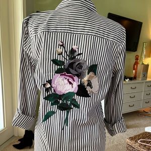 Equipment button down shirt, embroidered flowers